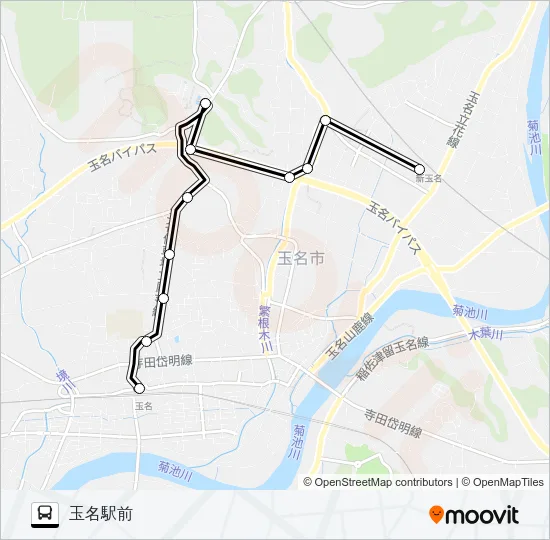 新玉名駅→看護福祉大学～北稜高校前→玉名駅前 Bus Line Map