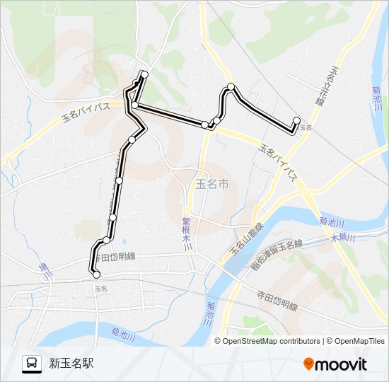 玉名駅前→北稜高校前～看護福祉大学→新玉名駅 Bus Line Map