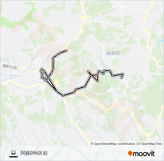高森駅前→高尾野～今村（高森）→高森温泉館前 バスの路線図