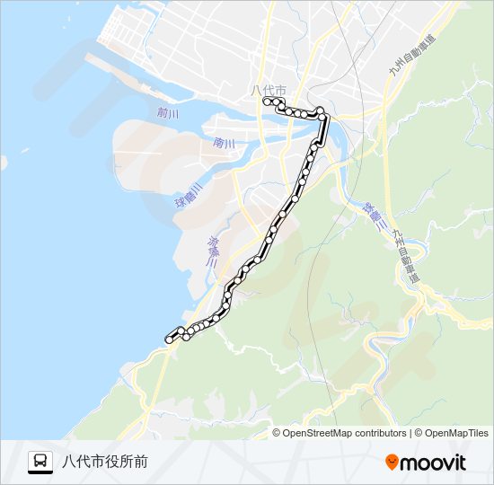 12：ウインズ八代→高田～八代駅→八代市役所前 Bus Line Map