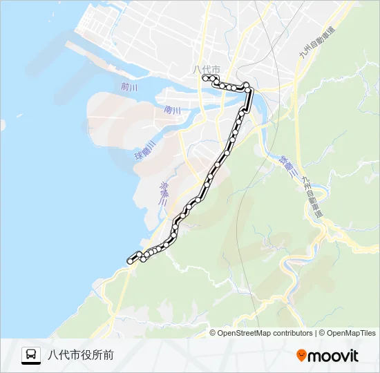 12：ウインズ八代→高田～八代駅→八代市役所前 Bus Line Map