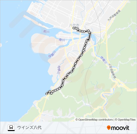 12：八代市役所前→高田～敷川内→ウインズ八代 Bus Line Map