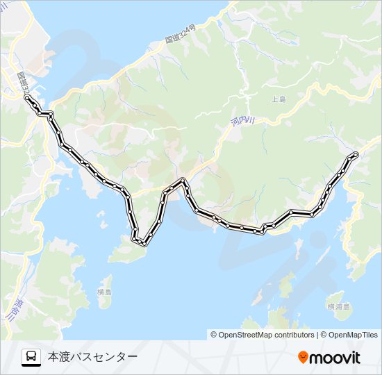 13：新町団地→倉岳校栖本中→本渡バスセンター Bus Line Map