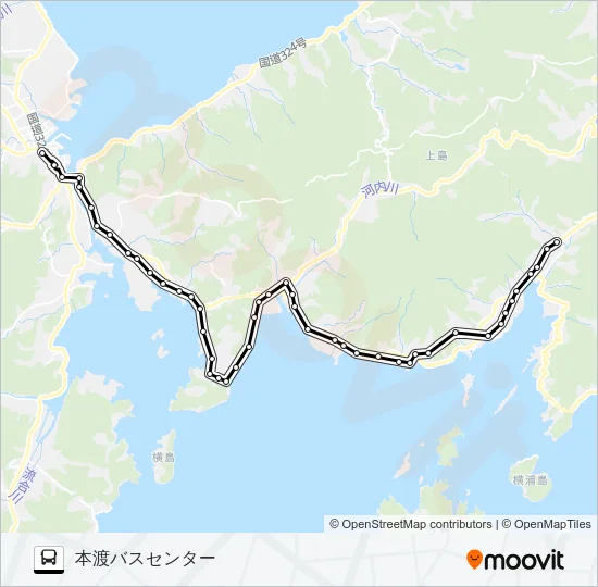 13：新町団地→倉岳校栖本中→本渡バスセンター Bus Line Map
