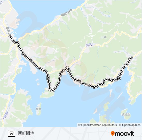 14：本渡バスセンター→栖本中倉岳校→新町団地 Bus Line Map