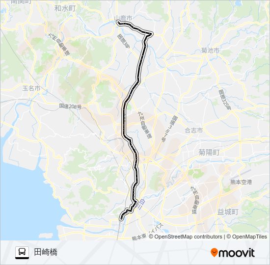 A5-1：山鹿温泉→来民バイパス～植木→田崎橋 Bus Line Map