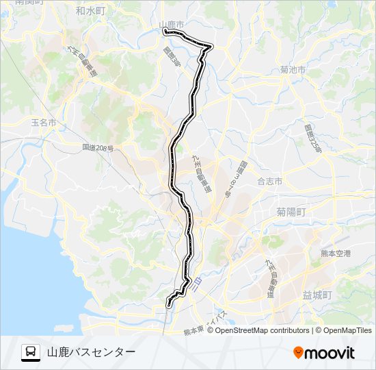 A5-1：田崎橋→植木～来民バイパス→山鹿温泉 Bus Line Map