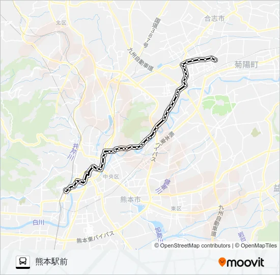 E3-3：光の森産交→武蔵ヶ丘～子飼→熊本駅前 Bus Line Map