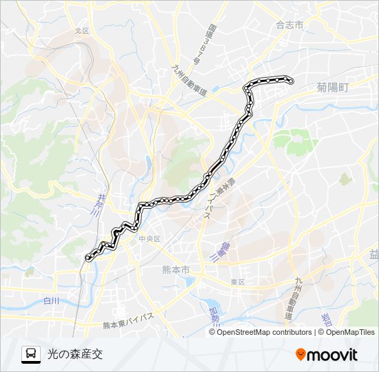 E3-3：熊本駅前→子飼～武蔵ヶ丘→光の森産交 Bus Line Map