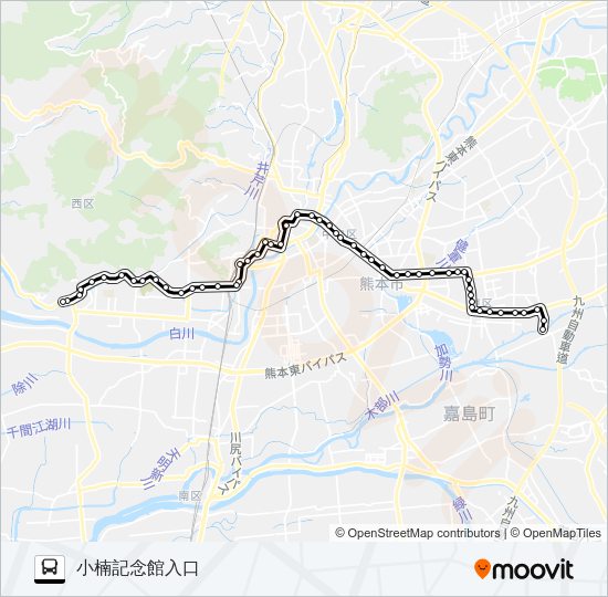 K3-1/T1-1：小島→上高橋～県庁→沼山津 Bus Line Map