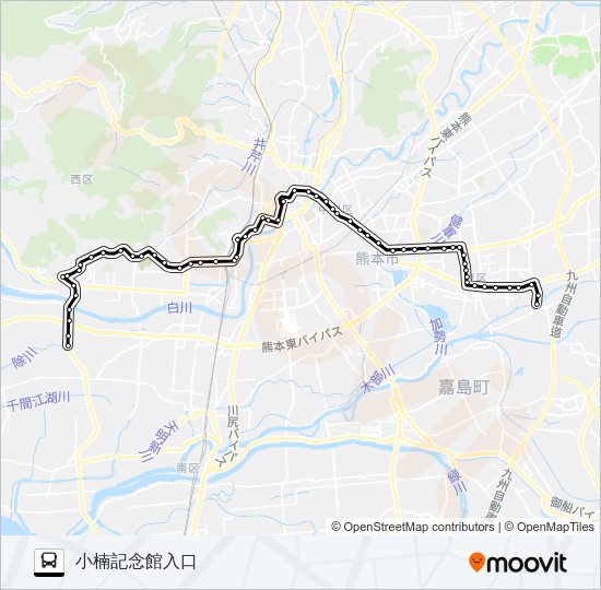 K3-1/T1-2：五丁→上高橋～県庁→沼山津 Bus Line Map