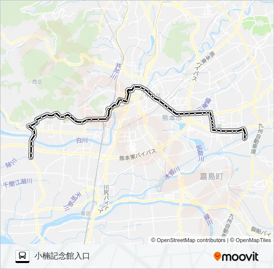 K3-1/T1-2：五丁→上高橋～県庁→沼山津 バスの路線図