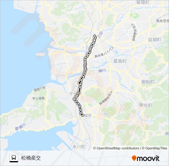 R1-5：桜町バスターミナル→川尻市道～→松橋 Bus Line Map