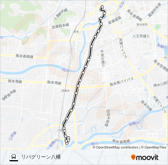 R2-1：桜町バスターミナル→五反田～→川尻町 Bus Line Map