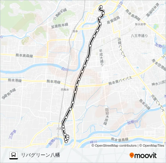 R2-1：桜町バスターミナル→五反田～→川尻町 バスの路線図