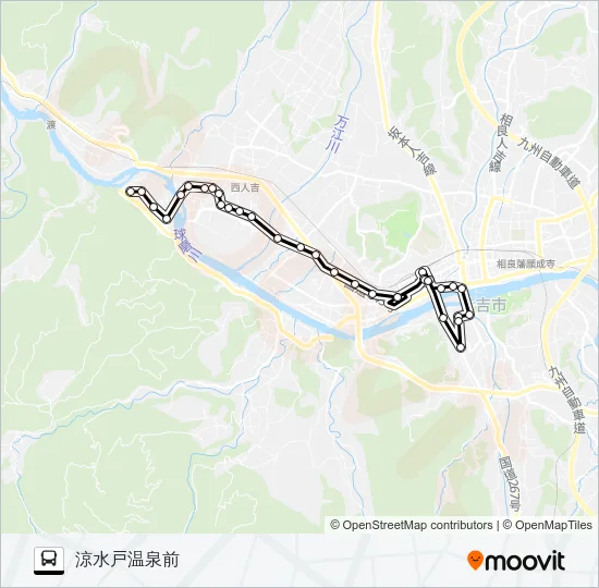 人吉産交→医療センター～中神町段→涼水戸温泉前 バスの路線図