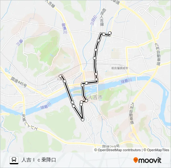 人吉駅前→医療センター～九日町→人吉ＩＣ乗降口 バスの路線図