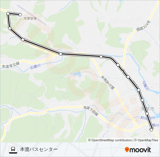 天草空港→今釜～天草市役所前→本渡バスセンター Bus Line Map