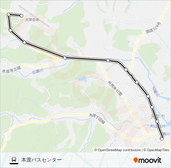 天草空港→今釜～天草市役所前→本渡バスセンター Bus Line Map