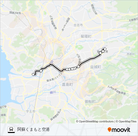 熊本駅・西部車庫→空港直行便→阿蘇くまもと空港 Bus Line Map