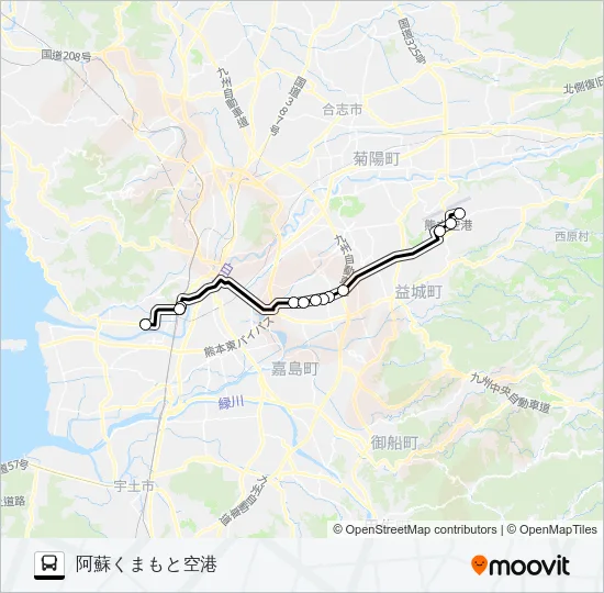 熊本駅・西部車庫→空港直行便→阿蘇くまもと空港 バスの路線図