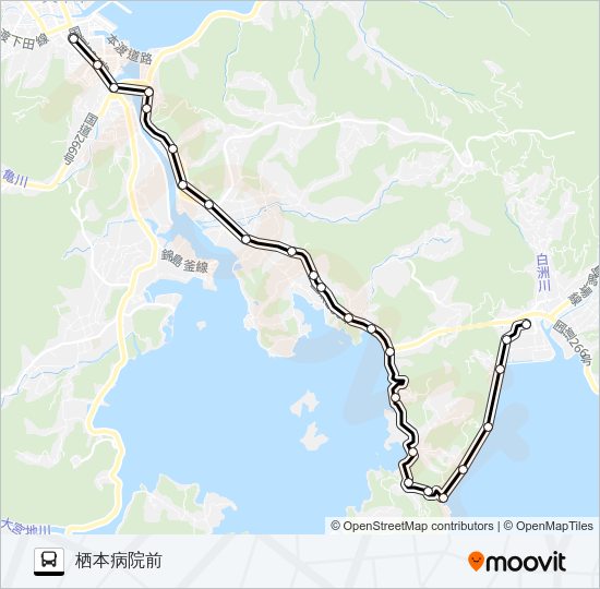 16：本渡バスセンター→下浦ＢＰ金焼→栖本病院前 Bus Line Map