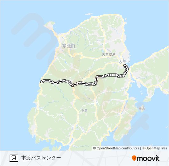 44：下田温泉→仮俣～イオン前→本渡バスセンター Bus Line Map