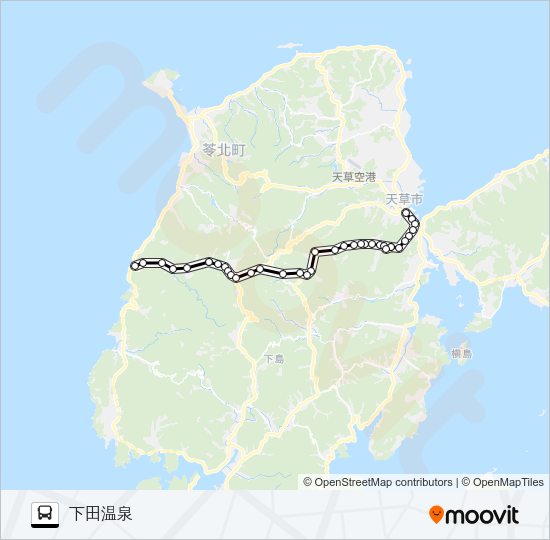 45：本渡バスセンター→イオン前～仮俣→下田温泉 Bus Line Map
