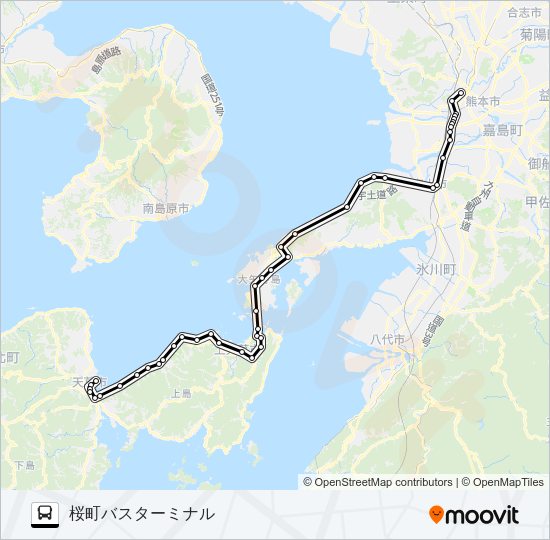 AM：産交車庫→さんぱーる～→桜町バスターミナル Bus Line Map