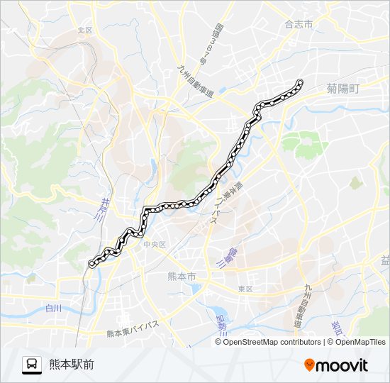 E3-2：光の森産交→ゆめタウン～子飼→熊本駅前 Bus Line Map