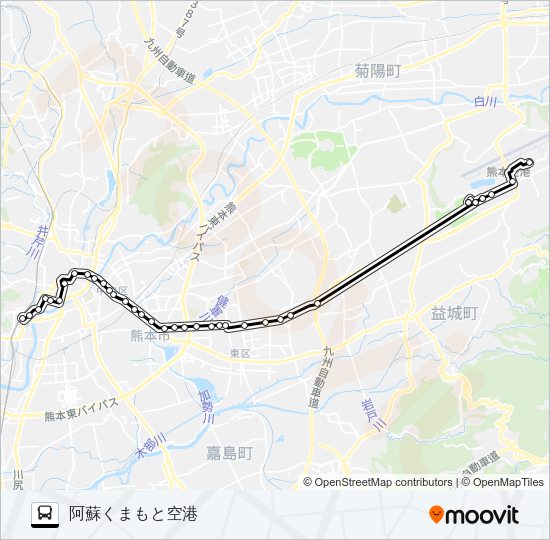 K4-2：熊本駅→県庁～テクノ→阿蘇くまもと空港 Bus Line Map