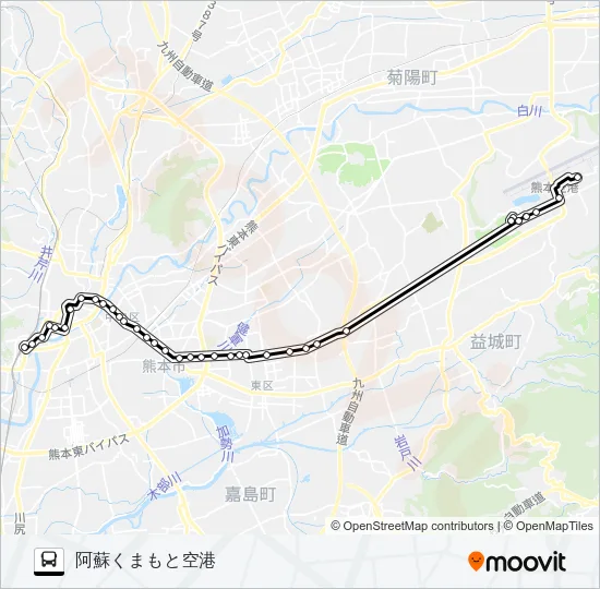 K4-2：熊本駅→県庁～テクノ→阿蘇くまもと空港 バスの路線図