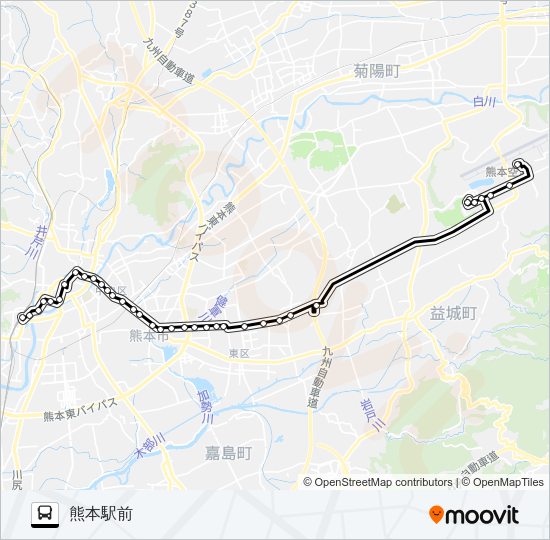 K4-2：阿蘇くまもと空港→テクノ～県庁→熊本駅 Bus Line Map
