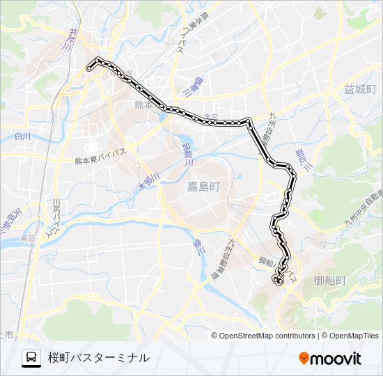 L5-1：御船→東無田～健軍→桜町バスターミナル Bus Line Map