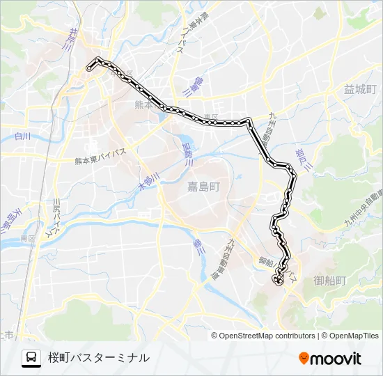 L5-1：御船→東無田～健軍→桜町バスターミナル バスの路線図