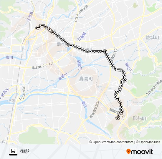 L5-1：桜町バスターミナル→健軍～東無田→御船 Bus Line Map
