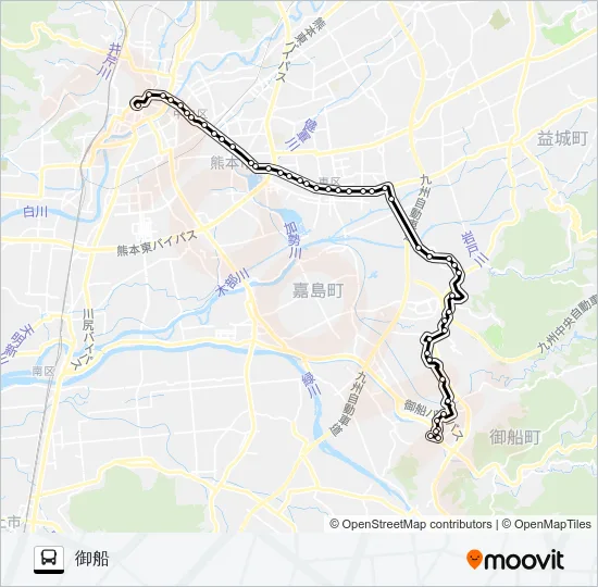 L5-1：桜町バスターミナル→健軍～東無田→御船 バスの路線図