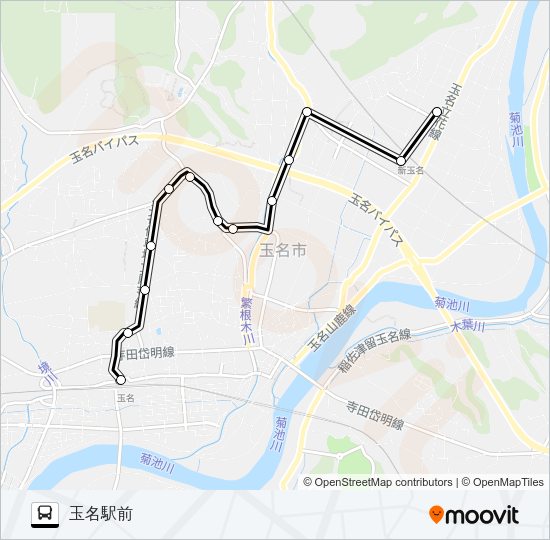 くまもと県北病院前→玉名温泉～玉名高校→玉名駅前 Bus Line Map