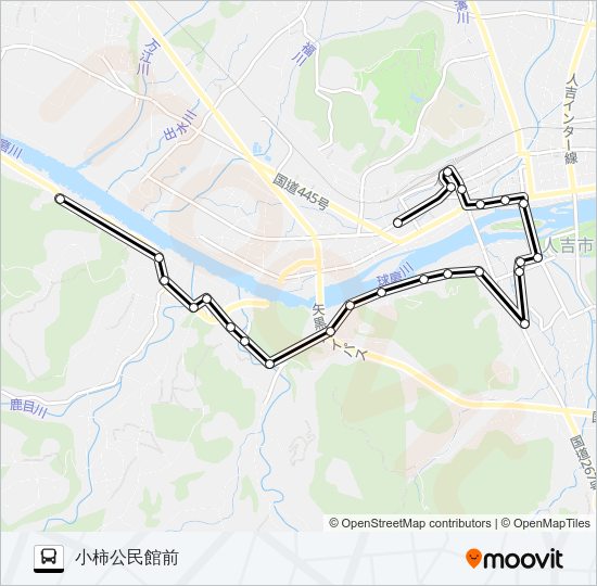 人吉産交→医療センター～西瀬団地前→小柿公民館前 Bus Line Map