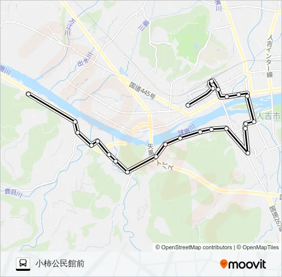 人吉産交→医療センター～西瀬団地前→小柿公民館前 Bus Line Map