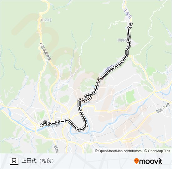 人吉産交→川村駅入口～茶湯里温泉→上田代（相良） Bus Line Map