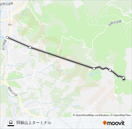 火の山温泉どんどこ湯→草千里→阿蘇山上ターミナル Bus Line Map