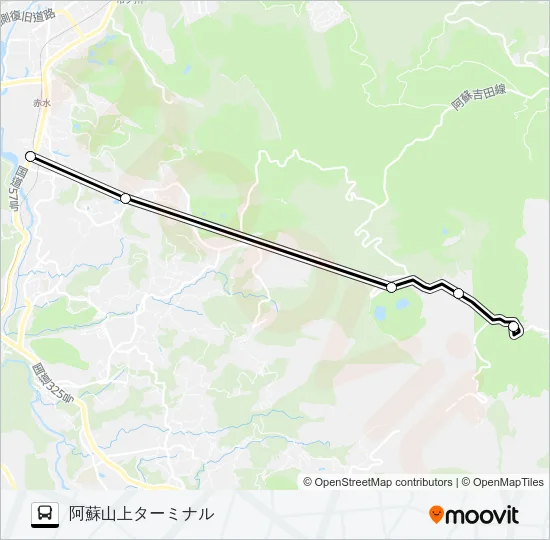 火の山温泉どんどこ湯→草千里→阿蘇山上ターミナル バスの路線図