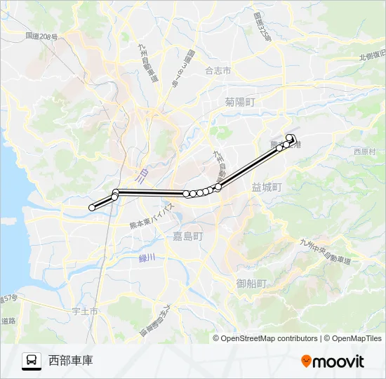 阿蘇くまもと空港→熊本駅直行便→熊本駅・西部車庫 バスの路線図