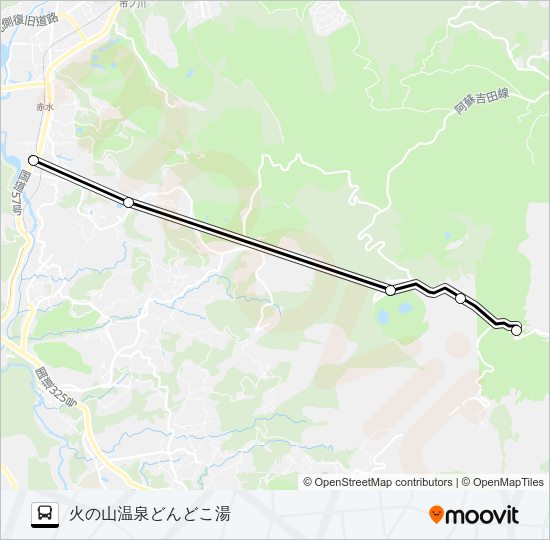 阿蘇山上ターミナル→草千里→火の山温泉どんどこ湯 Bus Line Map