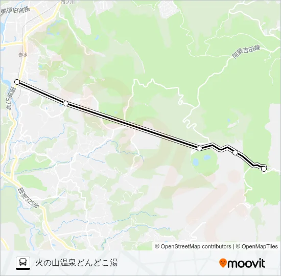 阿蘇山上ターミナル→草千里→火の山温泉どんどこ湯 バスの路線図