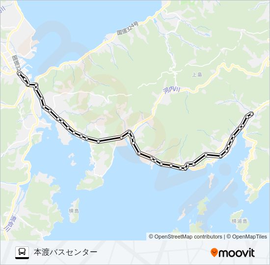 11：新町団地→倉岳校前～下柿塚→本渡バスセンター Bus Line Map