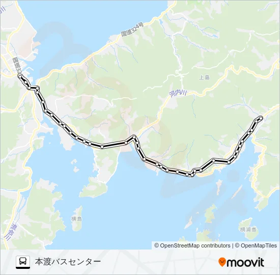 11：新町団地→倉岳校前～下柿塚→本渡バスセンター Bus Line Map