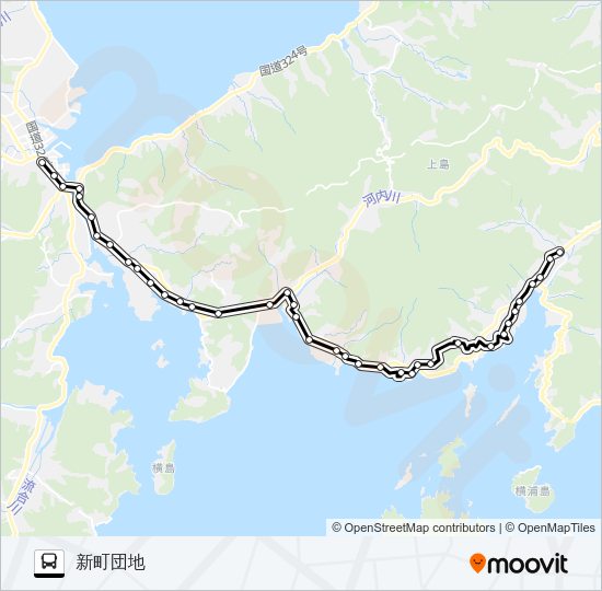 12：本渡バスセンター→下柿塚～倉岳校前→新町団地 Bus Line Map