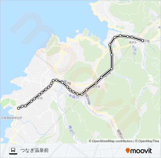 2：水俣産交→市役所前（水～新水俣駅→つなぎ温泉前 Bus Line Map